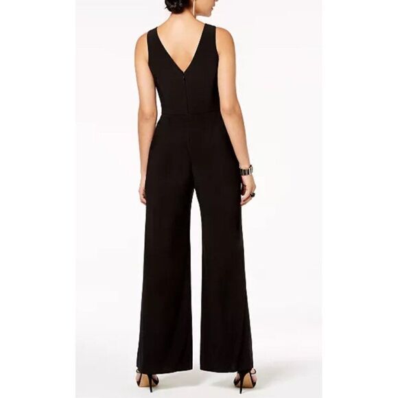 Nightway Navy Women Illusion-V Wide Leg Jumpsuit Size 10 - Picture 4 of 12